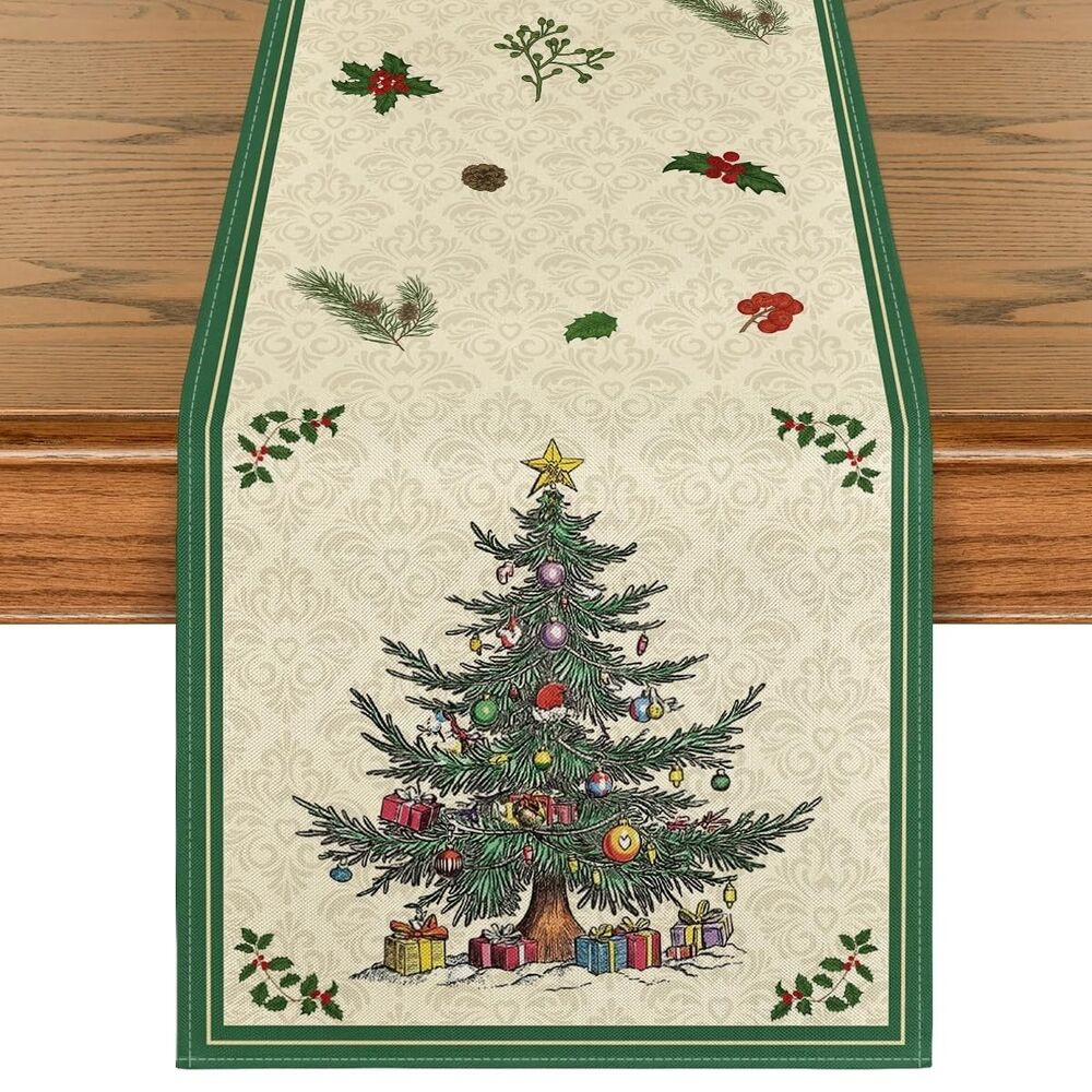 Artoid Mode Christmas Tree 13 x 60" Linen Table Runner New in pkg